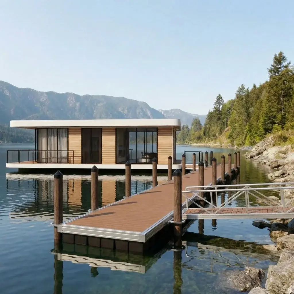 Custom dock house with entertainment space