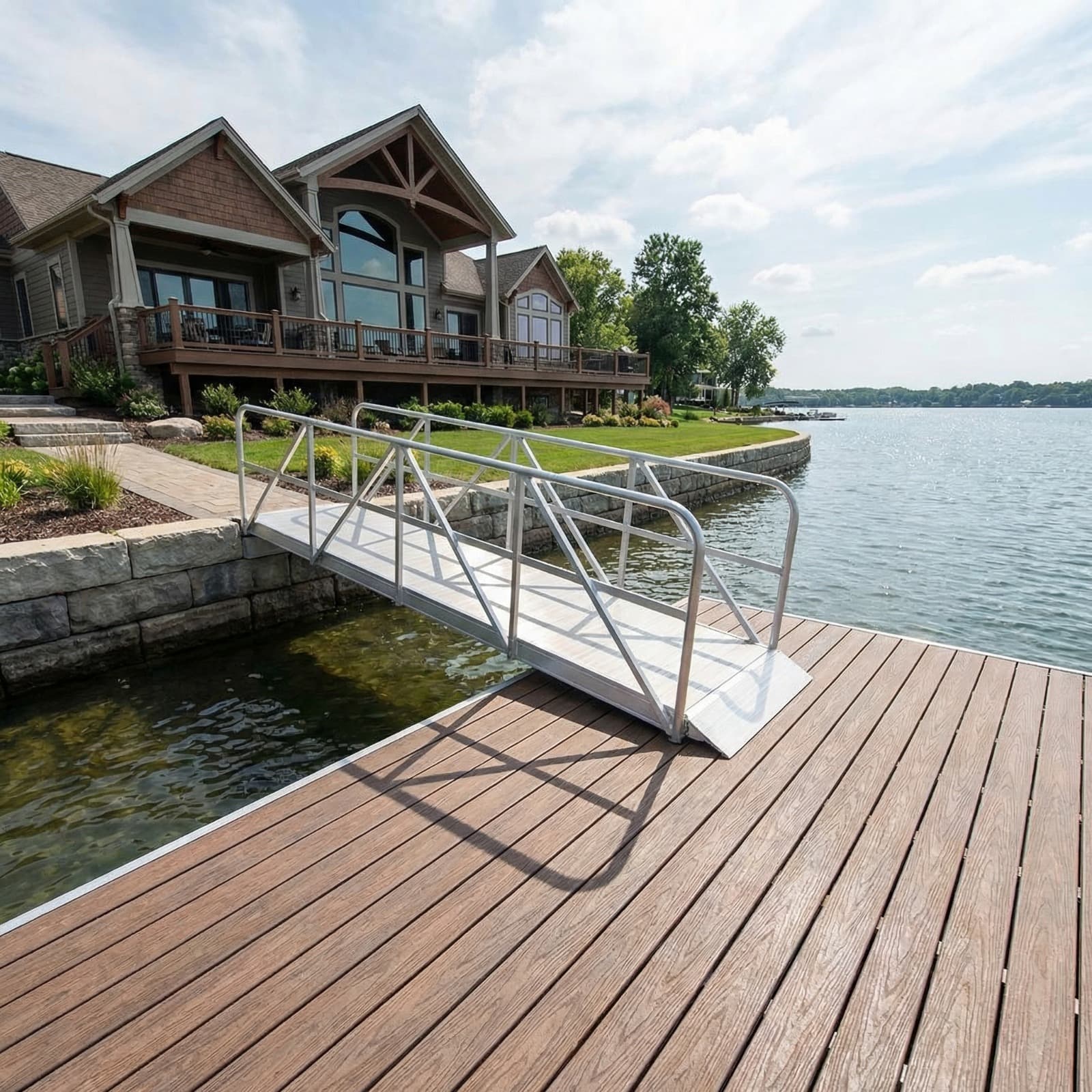 Waterfront floating dock at sunset