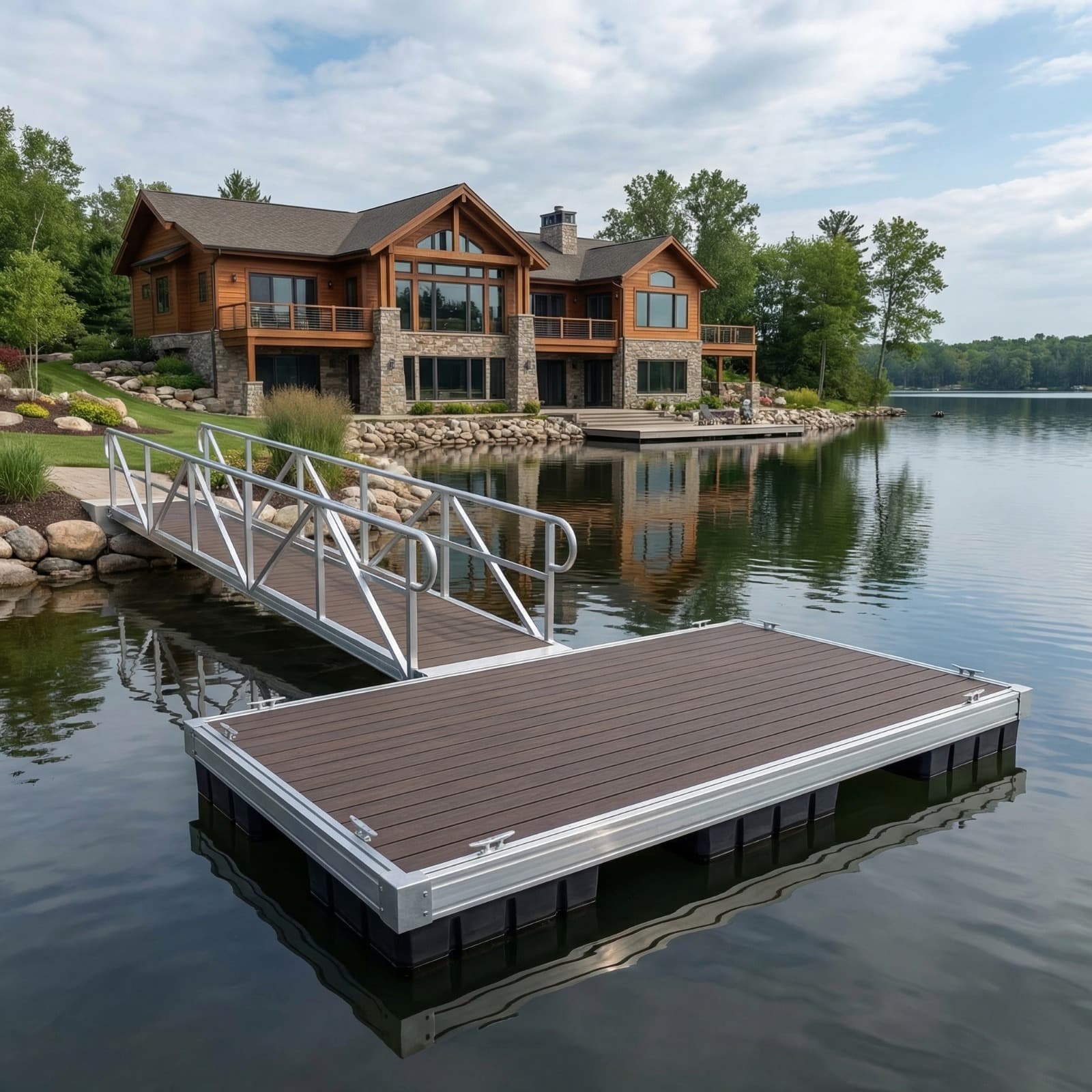 Mountain lake floating dock installation
